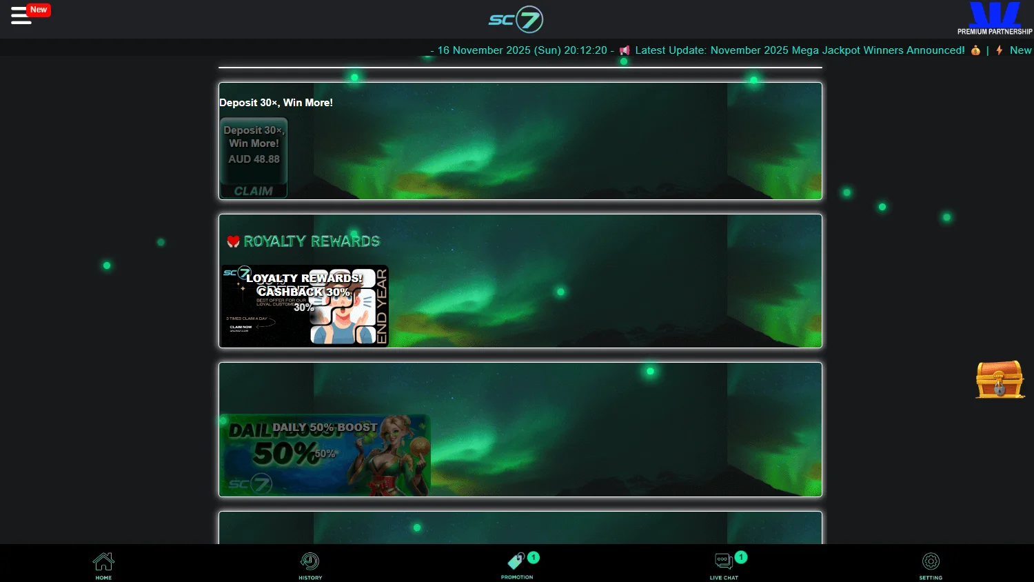 Sc7 Casino promotions page on desktop